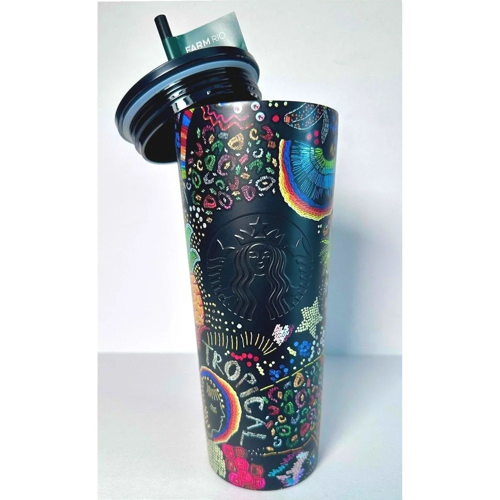 Starbucks x FARM Rio Borogodo Tumbler 24oz Black Rainbow Stainless Cold Cup NWT
